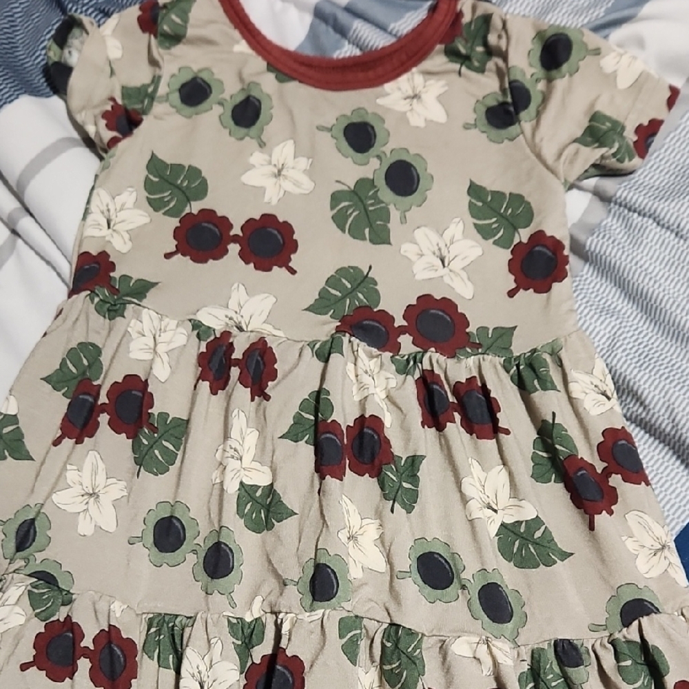 Charming Floral Kids Dress with Green and Red Accents